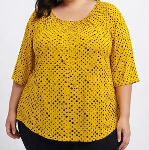 Notations Yellow and Black Polka Dot Blouse Business Core Casual Comfortable